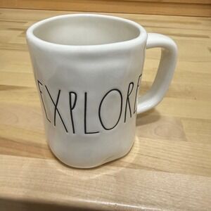 Rae Dunn EXPLORE Farmhouse Cottagecore Minimalist White Ceramic‎ Cup Mug